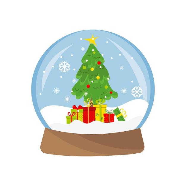 クリスマスツリーの贈り物と魔法のガラスのスノードーム