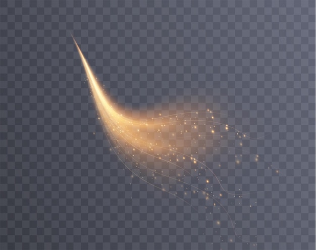 Magic Golden Christmas Glow Effect Comet Bright Sparkle Curved Lines Glowing Stardust Wave