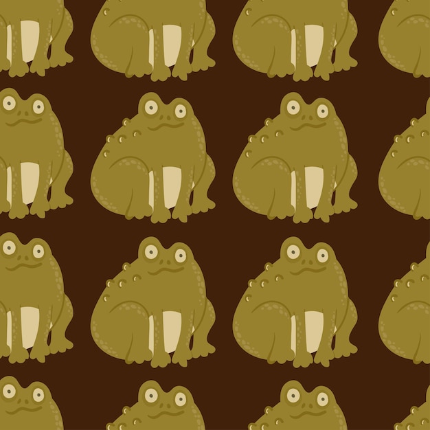 Magic green toad Witchy frog vector seamless pattern Lovely sweet Halloween character texture