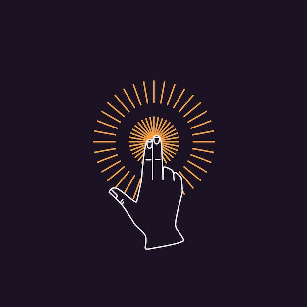 Magic hand searching faith and god touching celestial light enlightenment consciousness and finding spiritual energy concept abstract sacred religious symbol flat graphic vector illustration