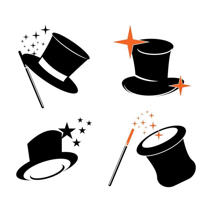 Vector 마법의 모자와 지팡이 iconlogo 일러스트 디자인