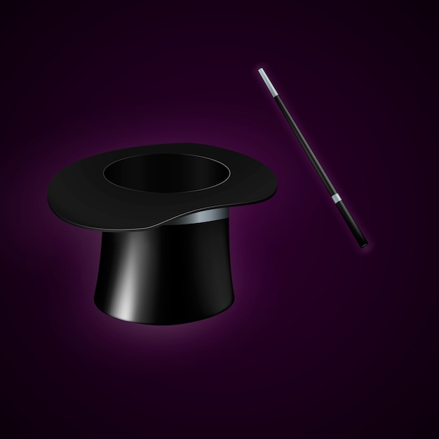 Vector magic hat and wand.  illustration