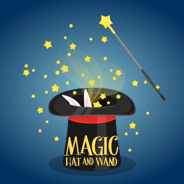 Magic hat and wand with sparkles