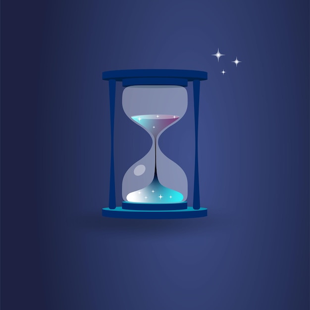 마법의 모래 시계 그림 파란색 배경 시간 개념