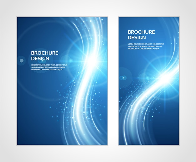 Magia particelle illuminate cyber flusso onda blu brochure libretto copertina set modello vettore