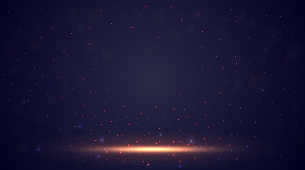 Vector magic lights on night dark blue sky with sparkling stars