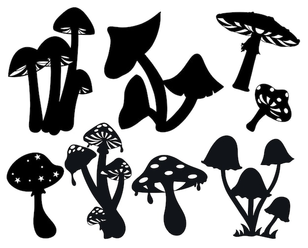 Набор плоских силуэтов волшебных грибов