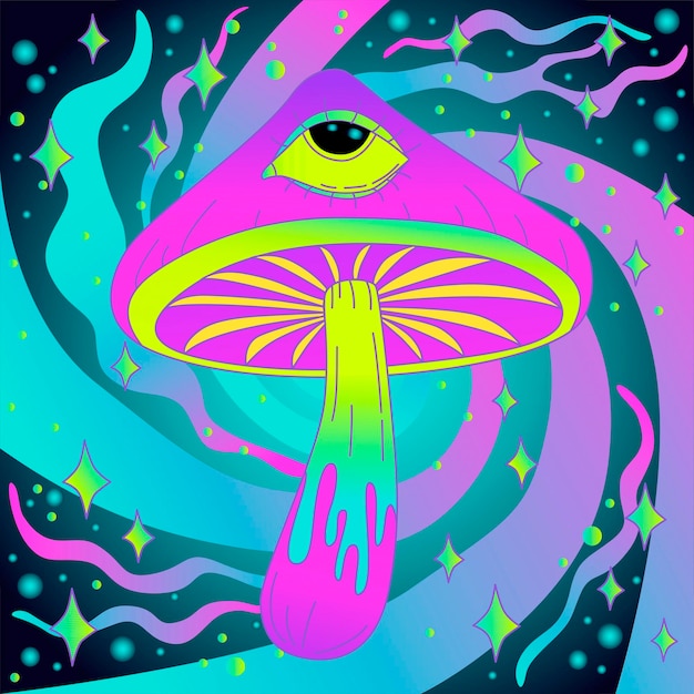 Vector magic mushroom psychedelic hallucination vector illustration