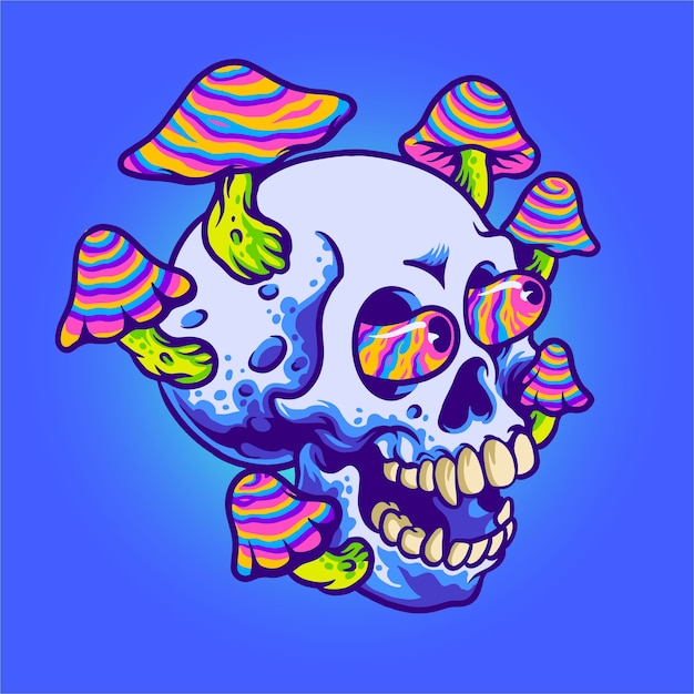 MAGIC MUSHROOM AND SKULL ILLUSTRATION