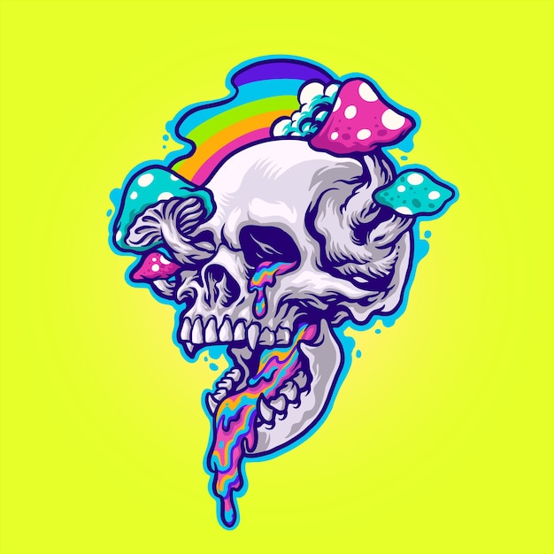 Vector magic mushroom and trippy skull illustration