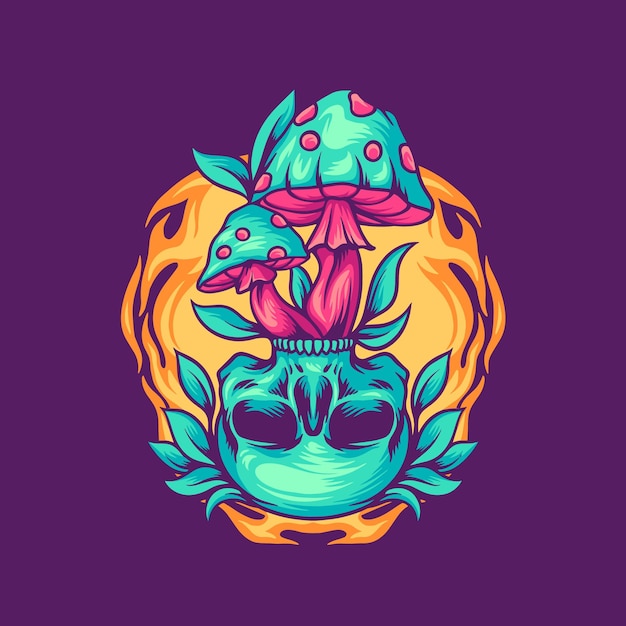 Magic Mushrooms Skull Illustration