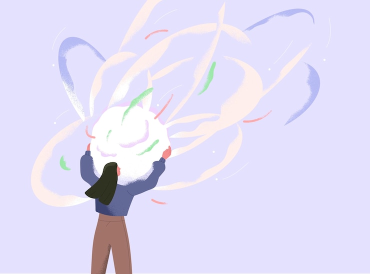 Vector 마법의 신비로운 에너지 개념, 빛의 구를 들고 있는 여자, 기적의 구, 초현실적인 힘의 공, 은밀한 발견, 통찰력, 신비, 손에 든 꿈, 추상적인 심리학 개념, 평평한 터 일러스트레이션.