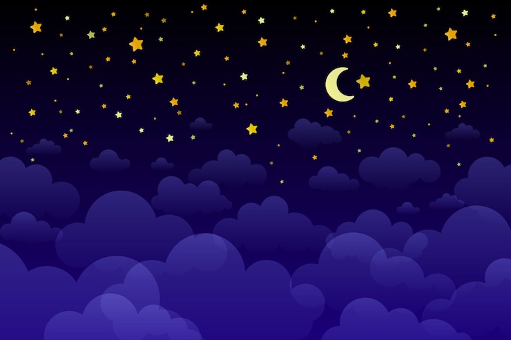 Vector 魔法の夜の濃い青空と輝く星のイラスト