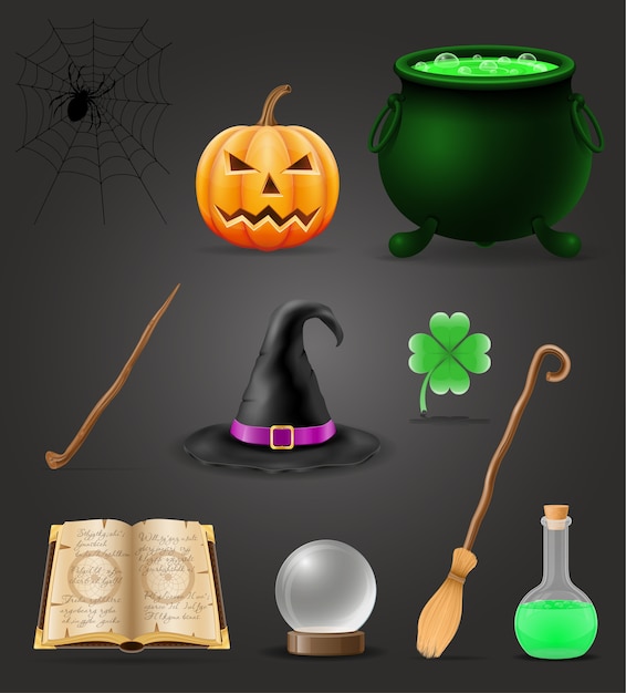 Magic objects for witchcraft witch  illustration isolated on black background