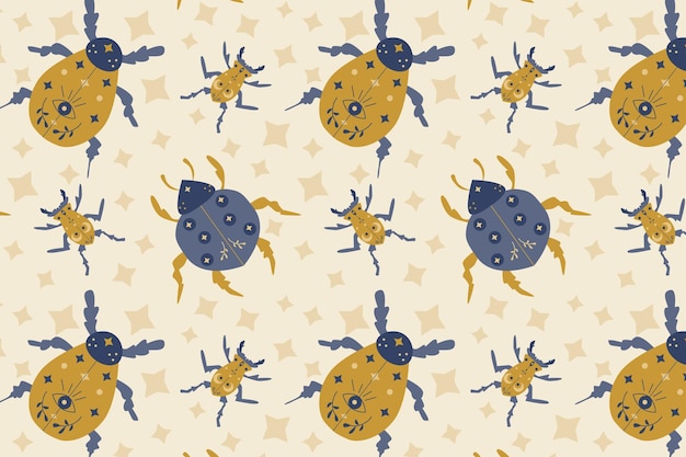 Magic pattern with cute insect ladybird and bug