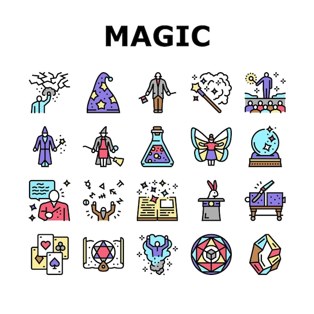 Vector magic performing and accessories icons set vector