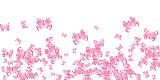 Magic pink butterflies isolated vector background Summer ornate