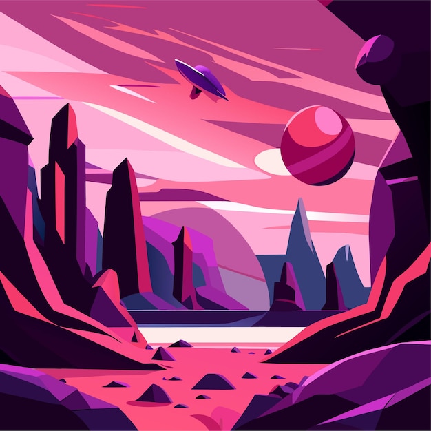 Magic portals fantasy teleports or alien planet Alien planet cartoon space landscape with pink