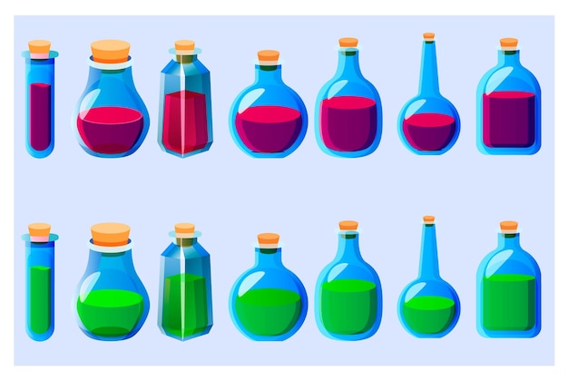 magic potion bottles cartoon icon illustration