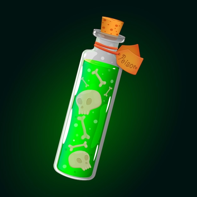 Vector magic potion poison in a bottle magic elixir game icon skull and bones design element vector illustration