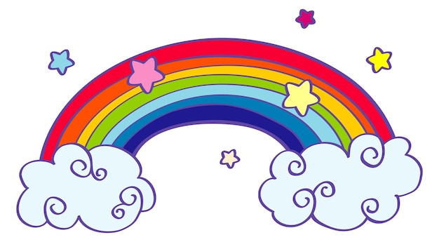 Vector magic rainbow and clouds icon fairytale color sticker