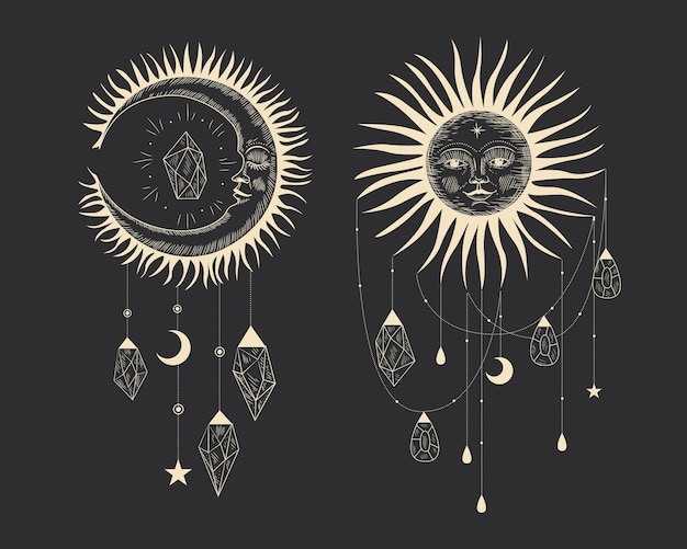 Vector magic sacred illustration in vintage retro engraving style