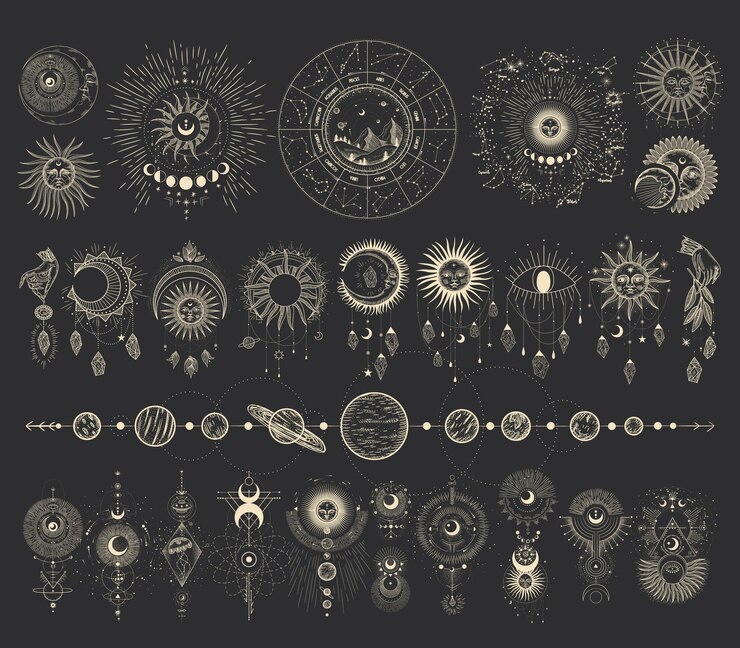 Vector magic sacred illustration in vintage retro engraving style