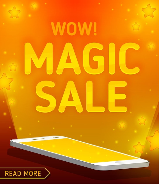 Magic sale with radiance from smartphone. Wow magic sale.