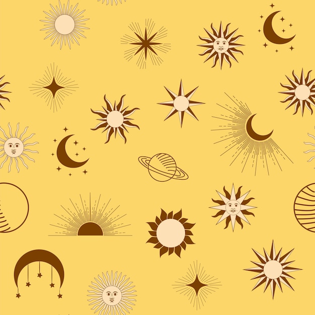 magic seamless pattern with constellations sun moon magic eyes clouds and stars mystical esoteric