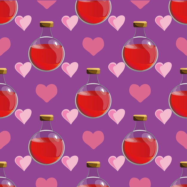 Magic seamless pattern with love potion in a bottle vector illustration