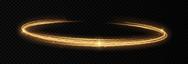 Magic shiny circles twirl on transparent backgroundLuminous fire lines with sparkles