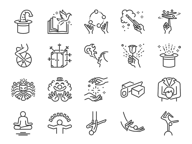 Magic show line icon set.