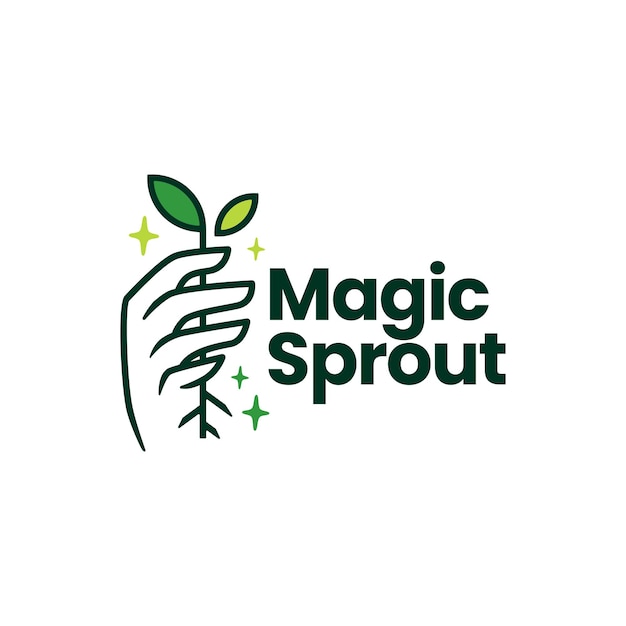 Magic sprout blad groei hand logo sjabloon