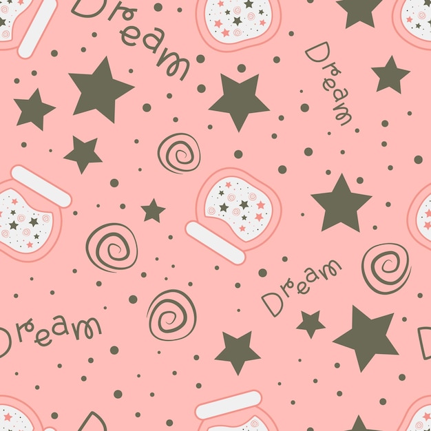 Magic Stars repeat pattern design. Hand-drawn sky background. Holidays pattern for wrapping paper