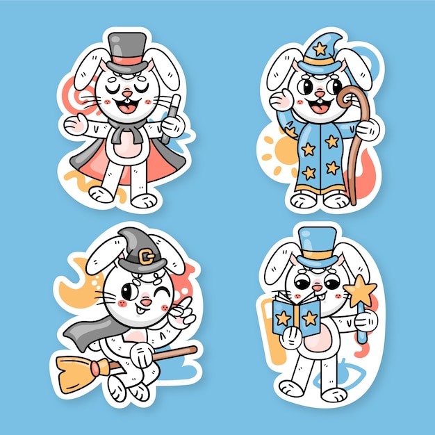Vector magic stickers collection with ronnie the bunny