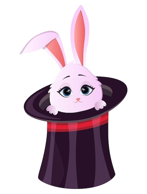 Magic top hat with rabbit. Vector Illustration.