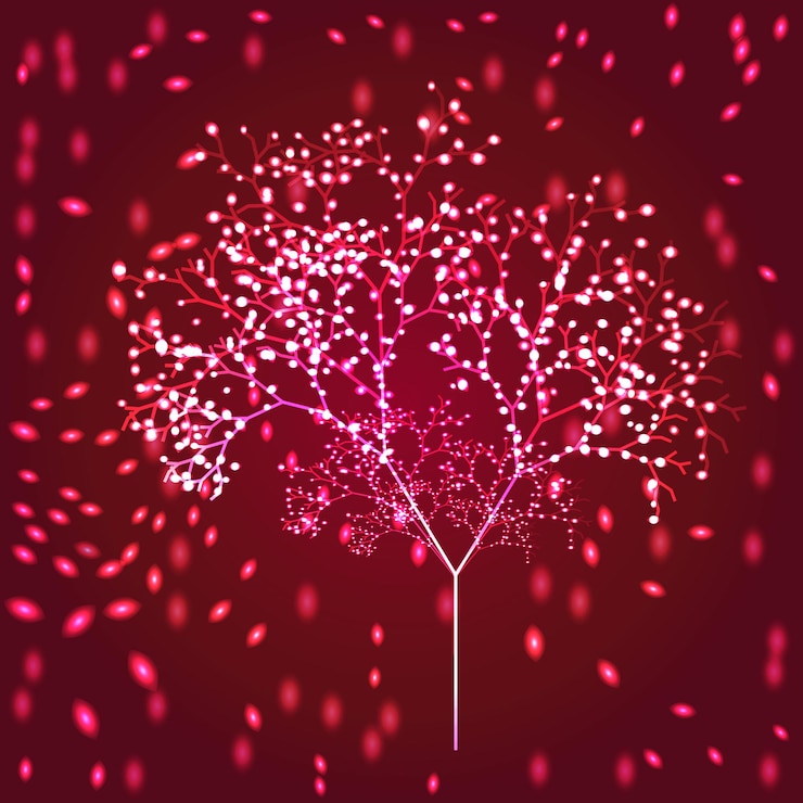 Vector magic tree with lights neon light digital tree