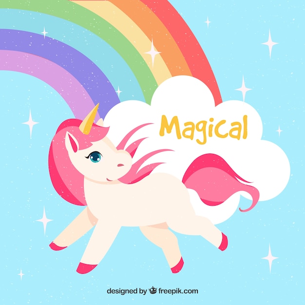 Magic unicorn background with rainbow