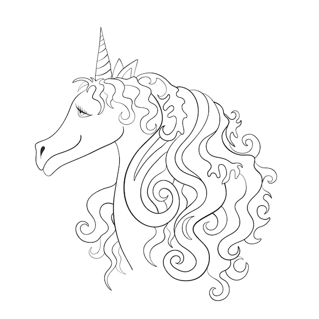 Magic unicorn Children's tale Magic line art Vector illustration