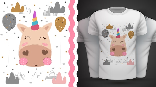 Vettore magia, unicorno - idea per t-shirt stampata