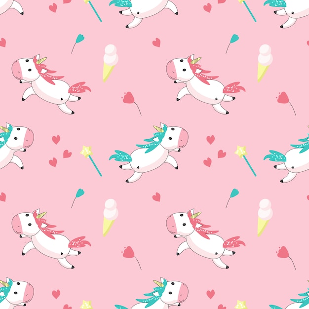 Magic unicorn vector seamless pattern