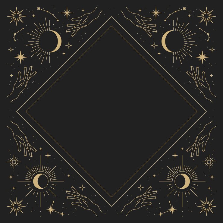 Vector magic vector frame with sun, hands, moon, stars and constellations. gold elegant ornament. mystic frame for tarot, esoteric, astrology design. template for poster and prints.