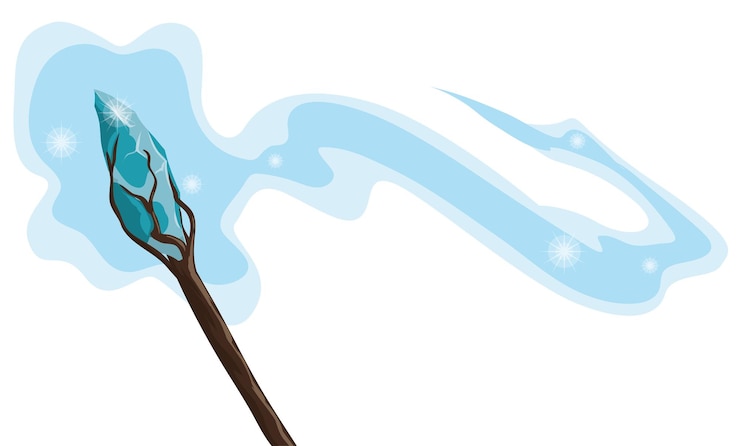 Vector magic wand made with special woods and glowing gem with tail and sparkles on white background
