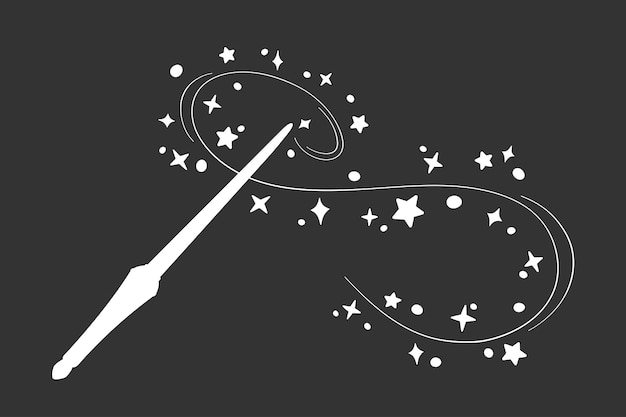 Magic wand silhouette in simple style vector illustration Shiny stick icon for print and design