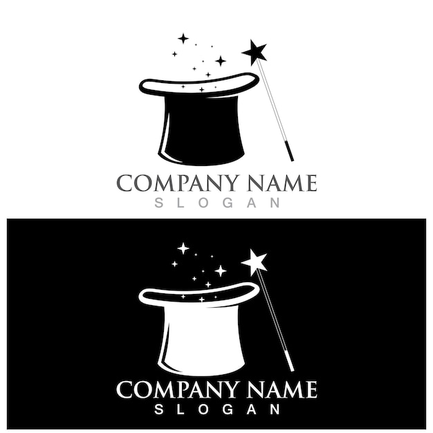 Vector magic wand stick and hat logo and vector template