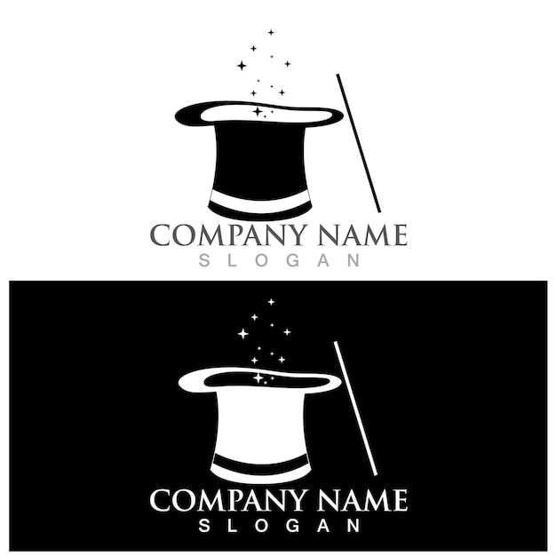 Magic wand stick and hat logo and vector template