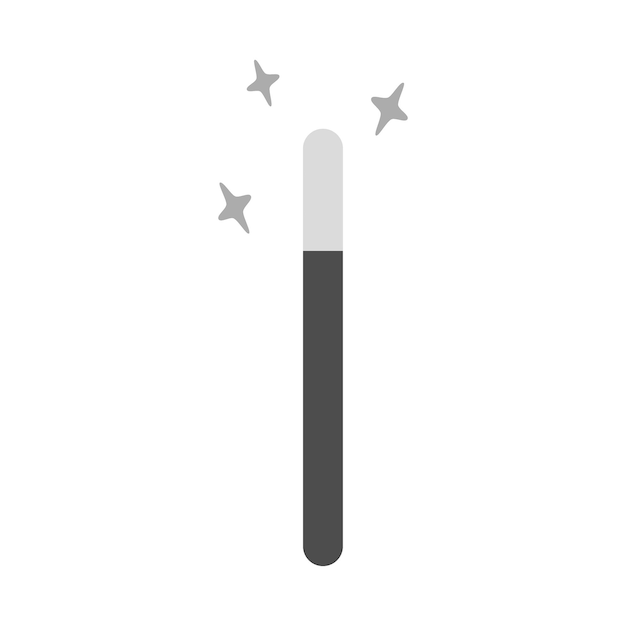 Magic wand with decorative stars Isolated design element in grayscale for card or many various uses