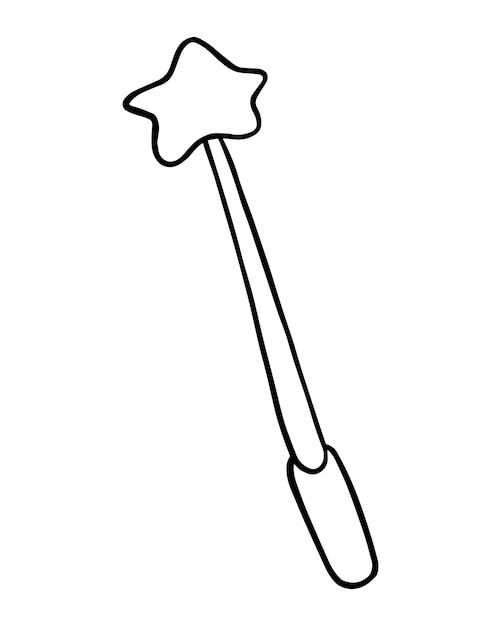 끝에 별이 있는 마술 지팡이 낙서 선형 만화