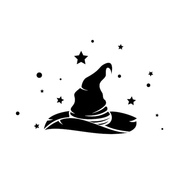 Vector magic witch hat surrounded by stars vector helloween symbol evil costume wand logo