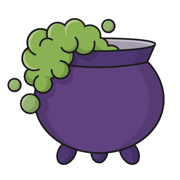 Vector magic witch's cauldron. flat colorful hand drawing pot, silhouette, stroke. halloween doodle element